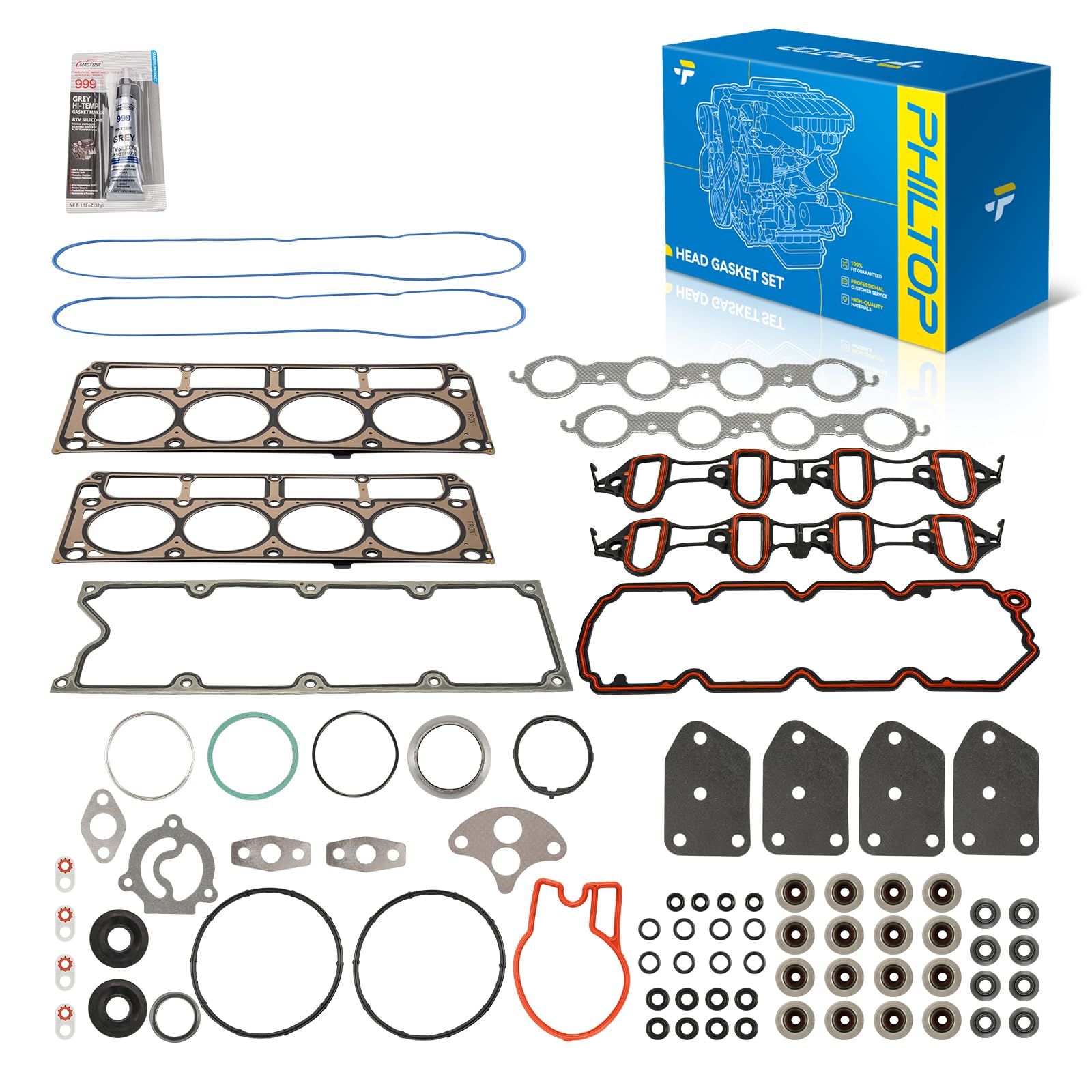 PHILTOP HS26191PT1 Head Gasket Set Fit for Chevrolet Silverado Suburban 1500 Tahoe Avalanche Express 2002-2003, GMC Sierra Yukon XL 1500, for 4.8L 5.3L Engine Cylinder Head Gasket Kit