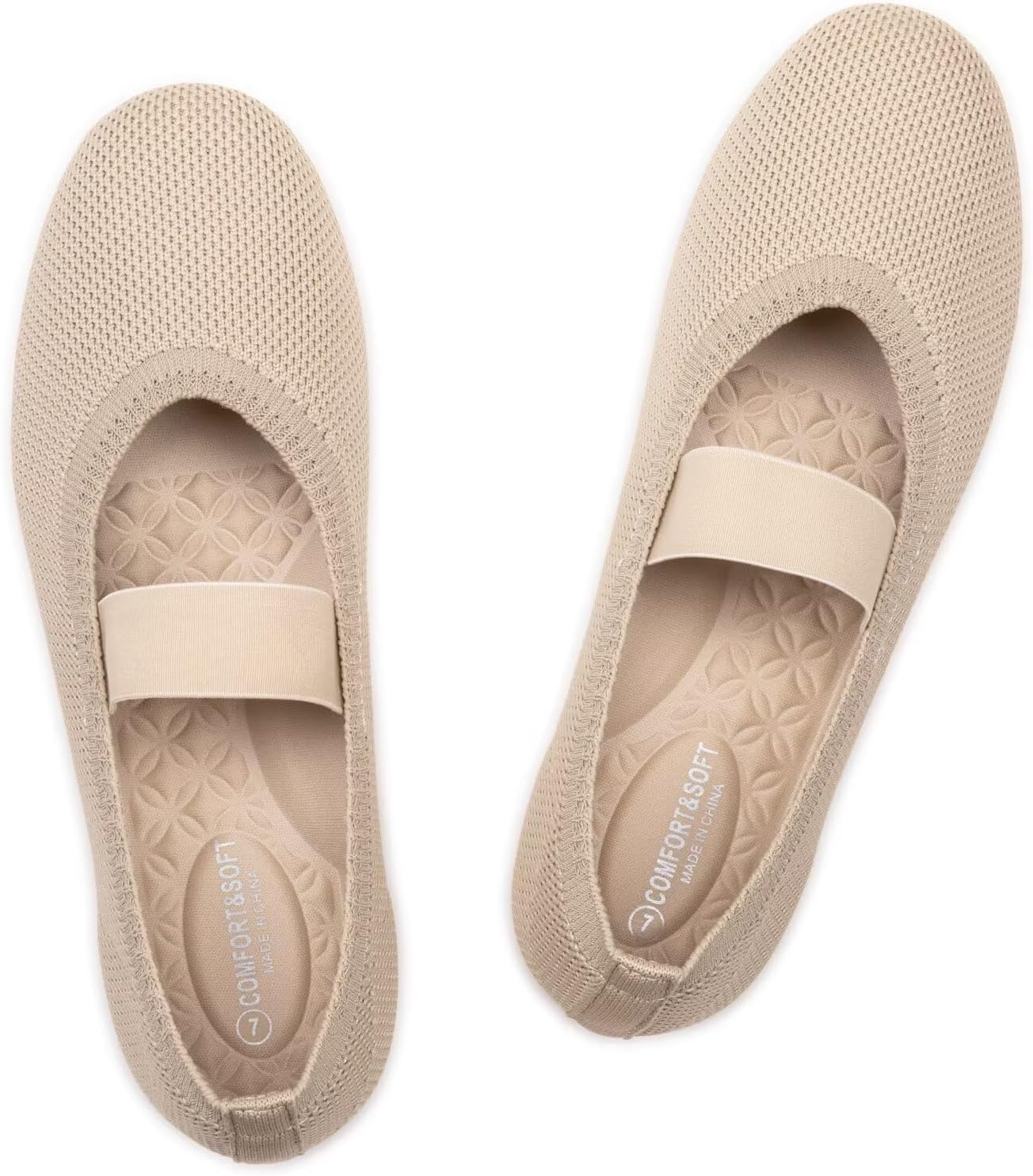 Frank Mully Womens Ballet Flats Casual Round Toe Knit Fabric Flats for Women with Single Strap Ballerina Flat Shoes Lightweight Dressy Shoes for Woman