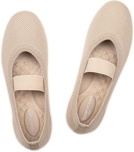 Frank Mully Womens Ballet Flats Casual Round Toe Knit Fabric Flats for Women wit