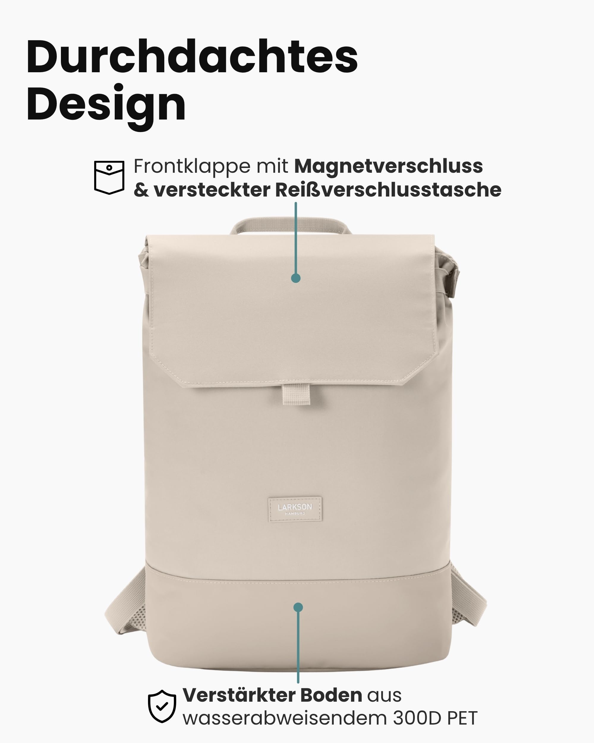 LARKSON Rucksack Damen Beige - 16 Zoll Laptopfach - Wasserabweisend