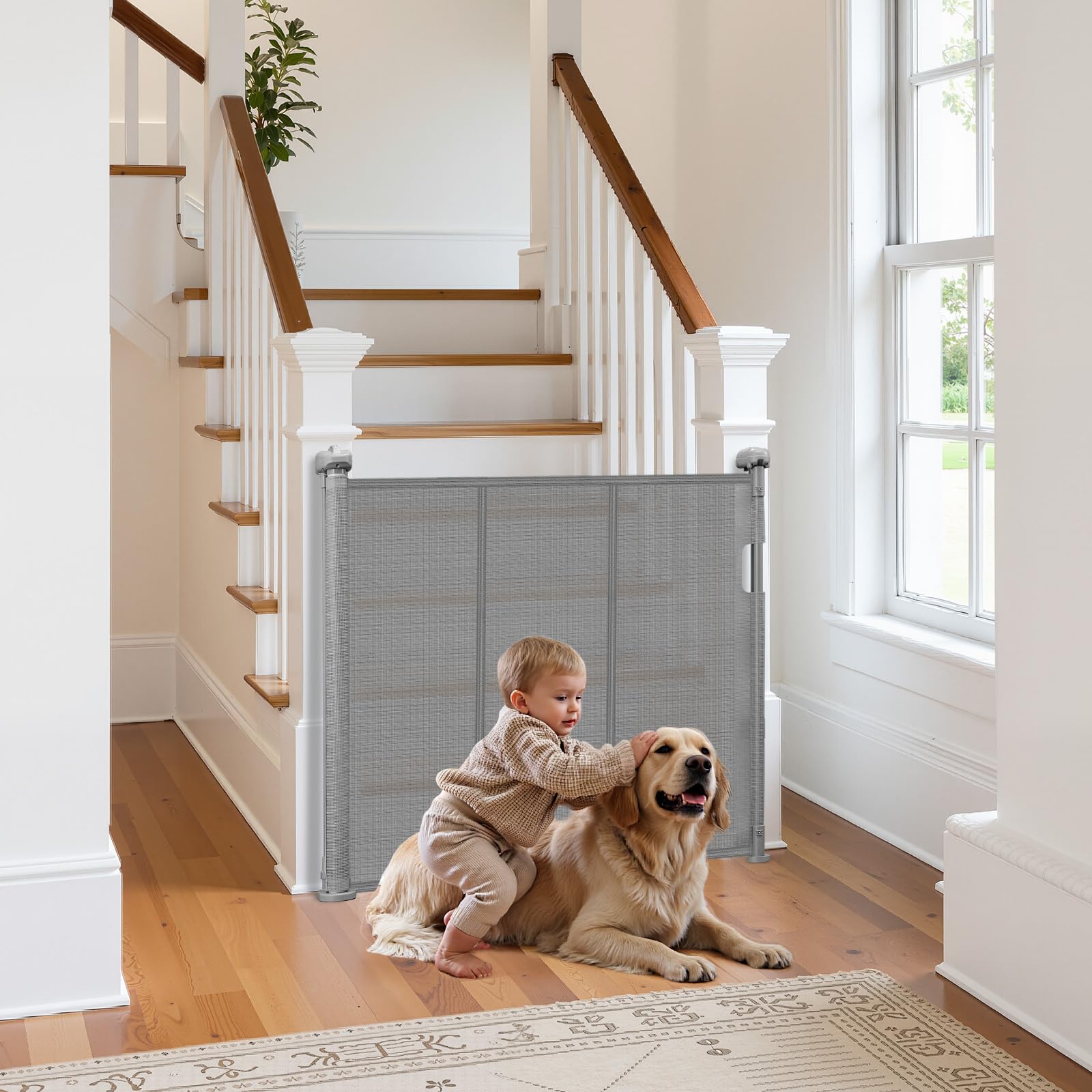 VEVOR Cancelletto di Sicurezza a Rete Retrattile Altezza 87 cm Estensibile max. 140 cm di Larghezza per Uso Domestico, Cancelletto a Casa Cancelletto a Rete per Scale Interne, Porte, Corridoi, Grigio
