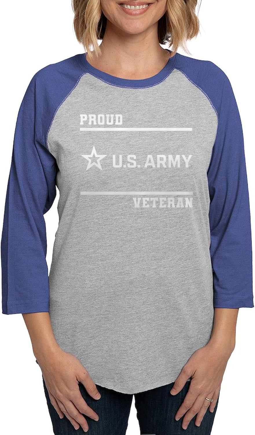 CafePress Proud Army Veteran White Long Sleeve T Shirt Women's Baseball Tee
