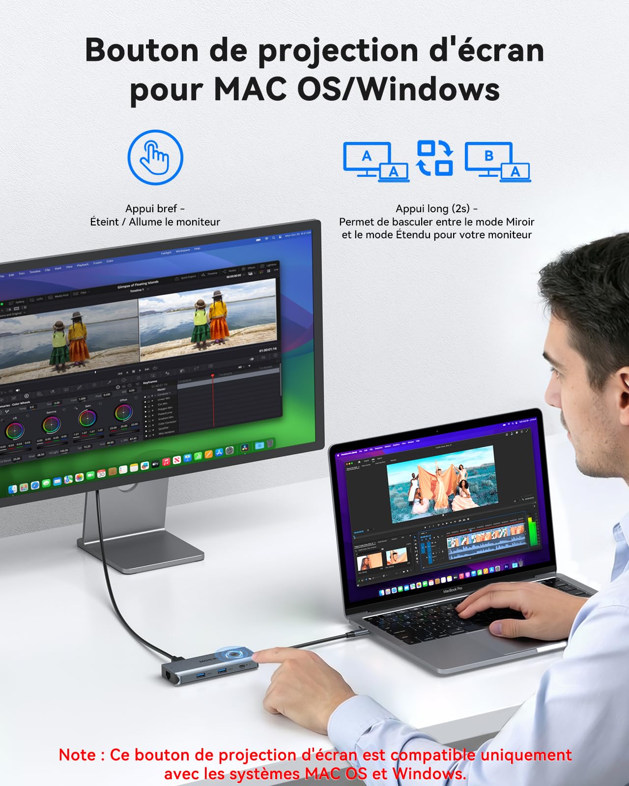 MOKIN Hub USB C Multiport 8 en 1 pour MacBook Pro/Air, Dongle avec 3 Ports USB 3.0, Adaptateur USB C vers HDMI,Ethernet RJ45, Charge Rapide PD 100W, Lecteur de Carte mémoire SD/TF