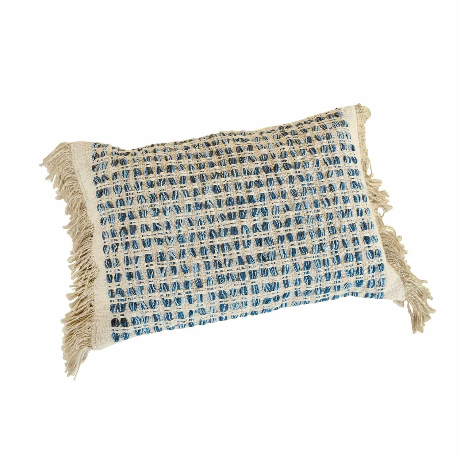 Housse de coussin en pur coton Loberon au tissage grossier haut de gamme bleu et beige