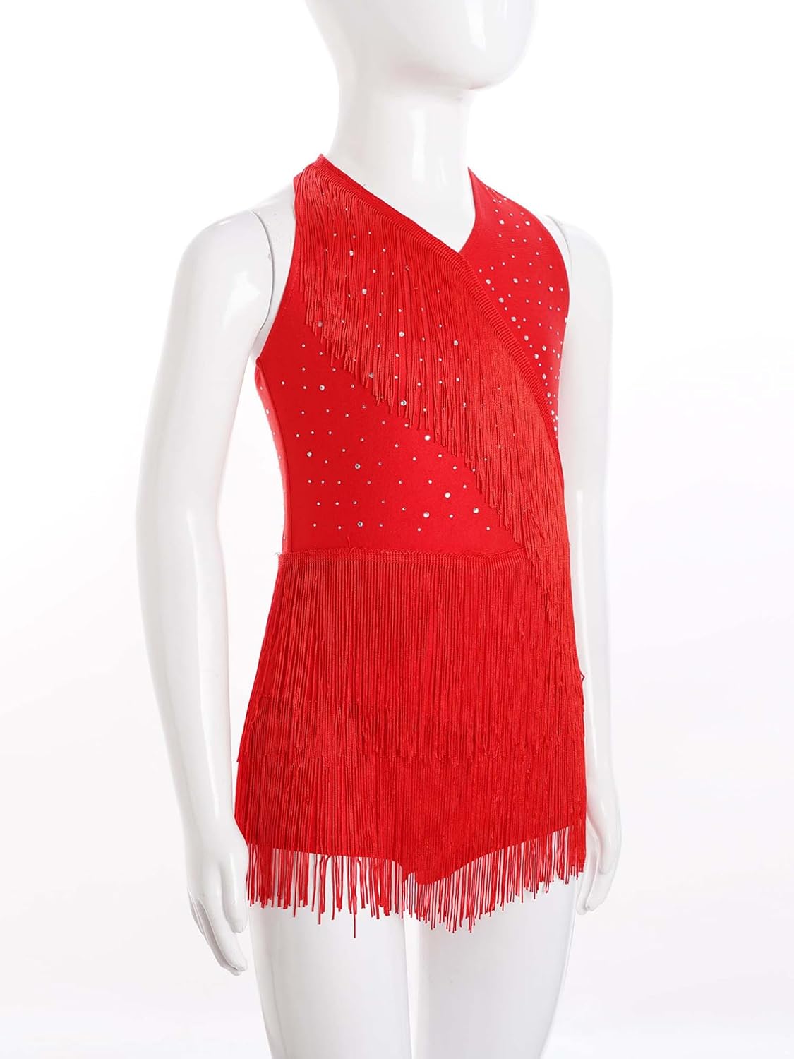 Kids Girls Sleeveless Latin Jazz Dance Dress Sparkly Halter Fringe Leotard Tango Samba Ballroom Dancing Outfits