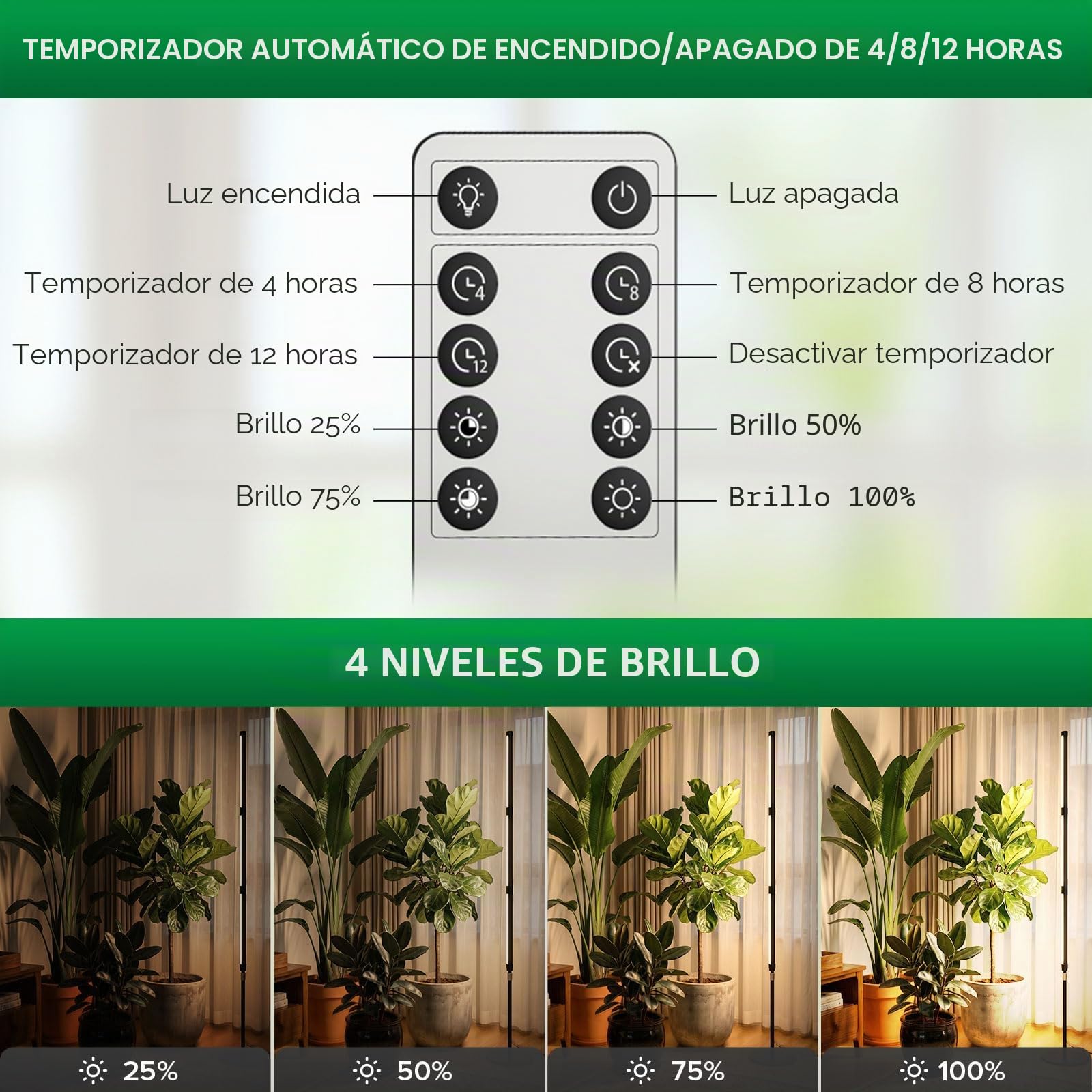 SANSI Lámpara de pie T10 55W de espectro completo para plantas de interior, lámpara de cultivo, 4/8/12 h, 4 niveles de brillo, 159-189 cm, luz de 4000 K para el crecimiento de las plantas
