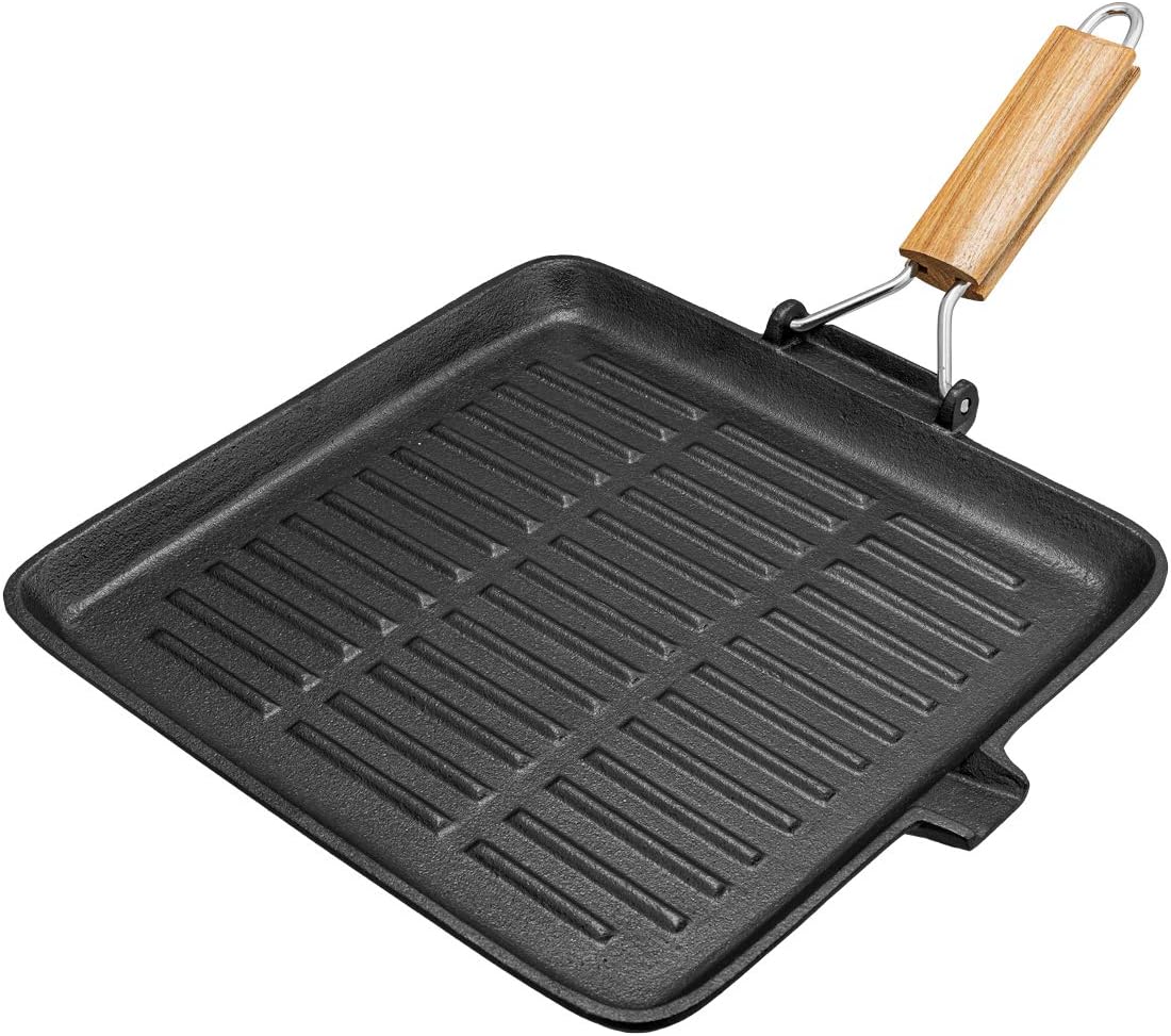 Healthy Choices Cast Iron Grill Pan 10.5 Inch, Black (Compatible With Gas Stove, Electric, Induction, Oven, Ceramic or Over An Open Fire)