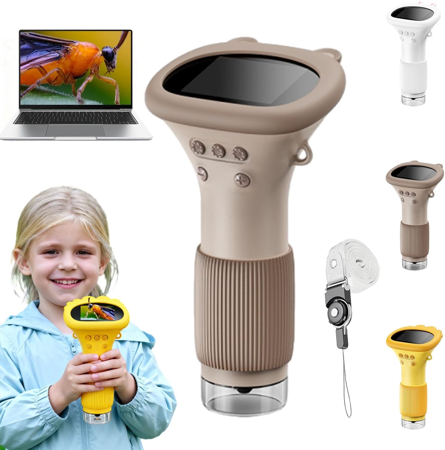 Microscope Toy, 1000x HD Handheld Digital Microscope with 2" IPS Screen, Portable Magnifier, Pocket Microscope Educational Toy for Exploration