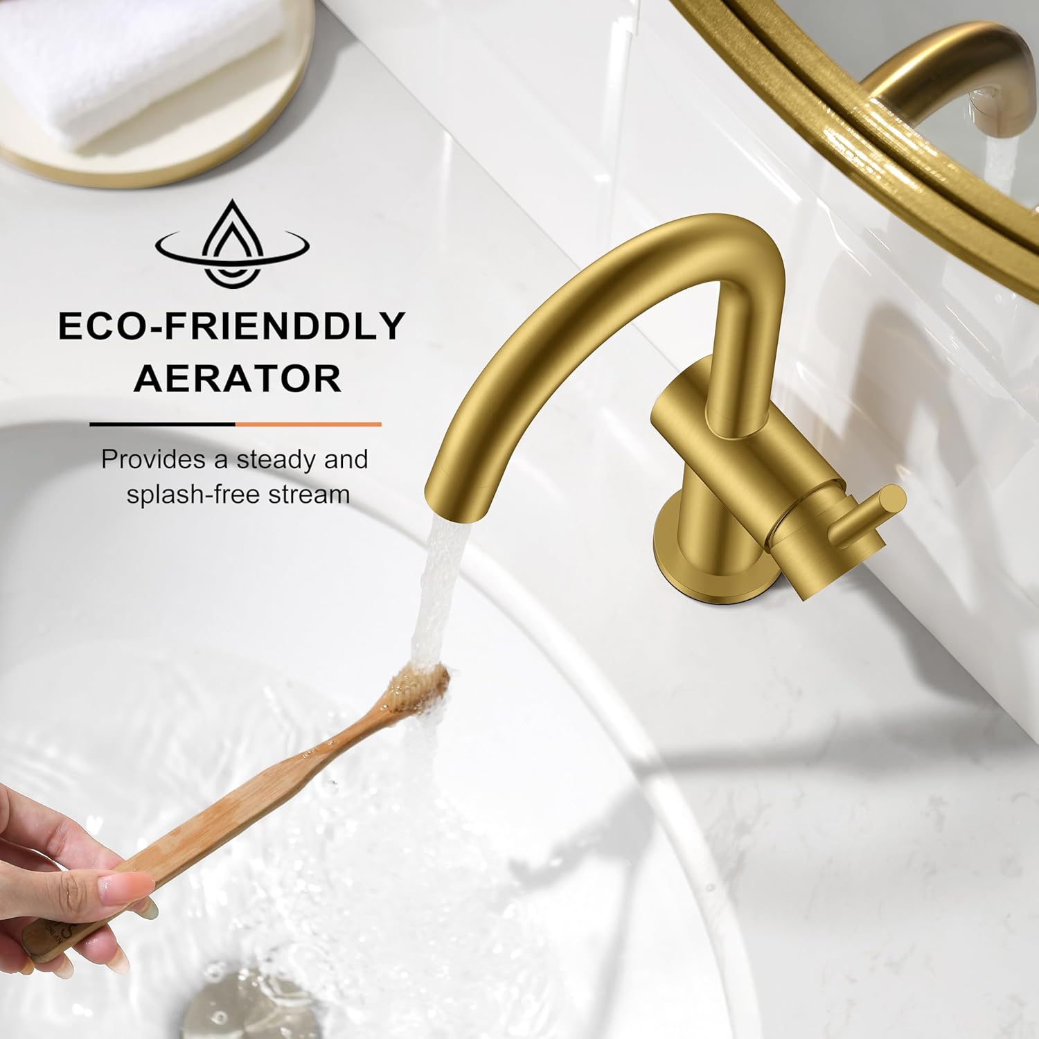 KENES Brushed Gold Single Handle Bathroom Faucets Modern Prep Wet Bar Sink Faucets Bathroom Sink Faucet with Drain Assembly & Deck Plate, Farmhouse RV Camper Outdoor Utility Faucet, KE-9005B-4