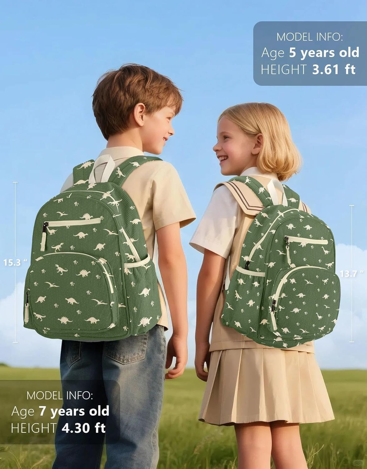 Corduroy Toddler Backpack for Boys 2-5, Cute Kids Backpacks Boys - Preschool Kindergarten Backpack 13.7" H Fit Folder - Image 3