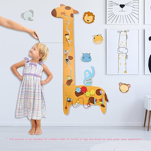 Miniatura 5 de Activity Wall Panel Busy Board 7 in 1 Multifunctional Giraffe Wooden Height Ruler, Childrens Early Education Hand-Eye Eombination Sensory Exercises