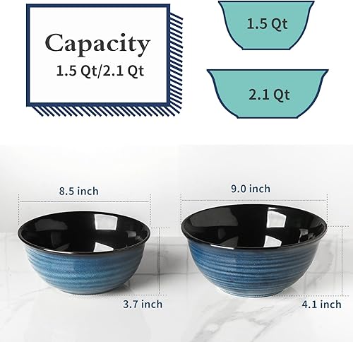 Miniatura 5 de Hasense Tazones de cerámica para mezclar, juego de cuencos grandes para cocina, cuencos anidables para pasta, sopa, palomitas de maíz, ensaladas,