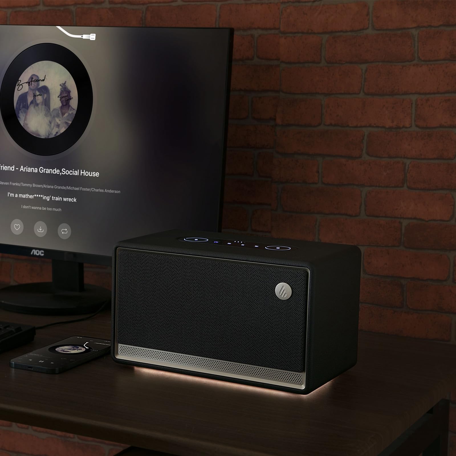 Edifier ES300 Enceinte Wi-FI & Bluetooth – Son Hi-Res 60W, AirPlay 2, LDAC, autonomie 12h, Multiroom, USB & AUX, éclairage ambiant, boîtier en Bois, contrôle Via Application – Enceinte Haut de Gamme