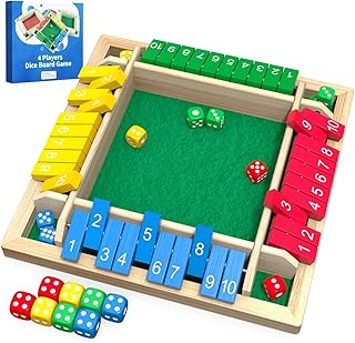 Shut The Box Game, Wooden Board Tabletop Dice Game for 2-4 Players & Kids Adults, a Fun Math Learning Toy for Family Game Night