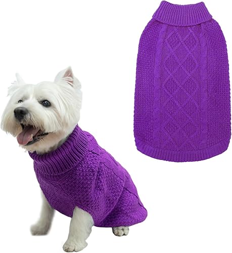 Mihachi Suéter de cuello alto para perro, abrigo de invierno, ropa clásica de punto trenzado con agujero para la correa para clima frío, regalo