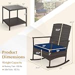 ORALNER 3 Pieces Patio Rocking Bistro Set, Outdoor Wicker Rocking Chairs with Cushions, Glass Coffee Table, Rattan Conversation Furniture Set for Balcony Front Porch Garden Deck Poolside (Navy)
