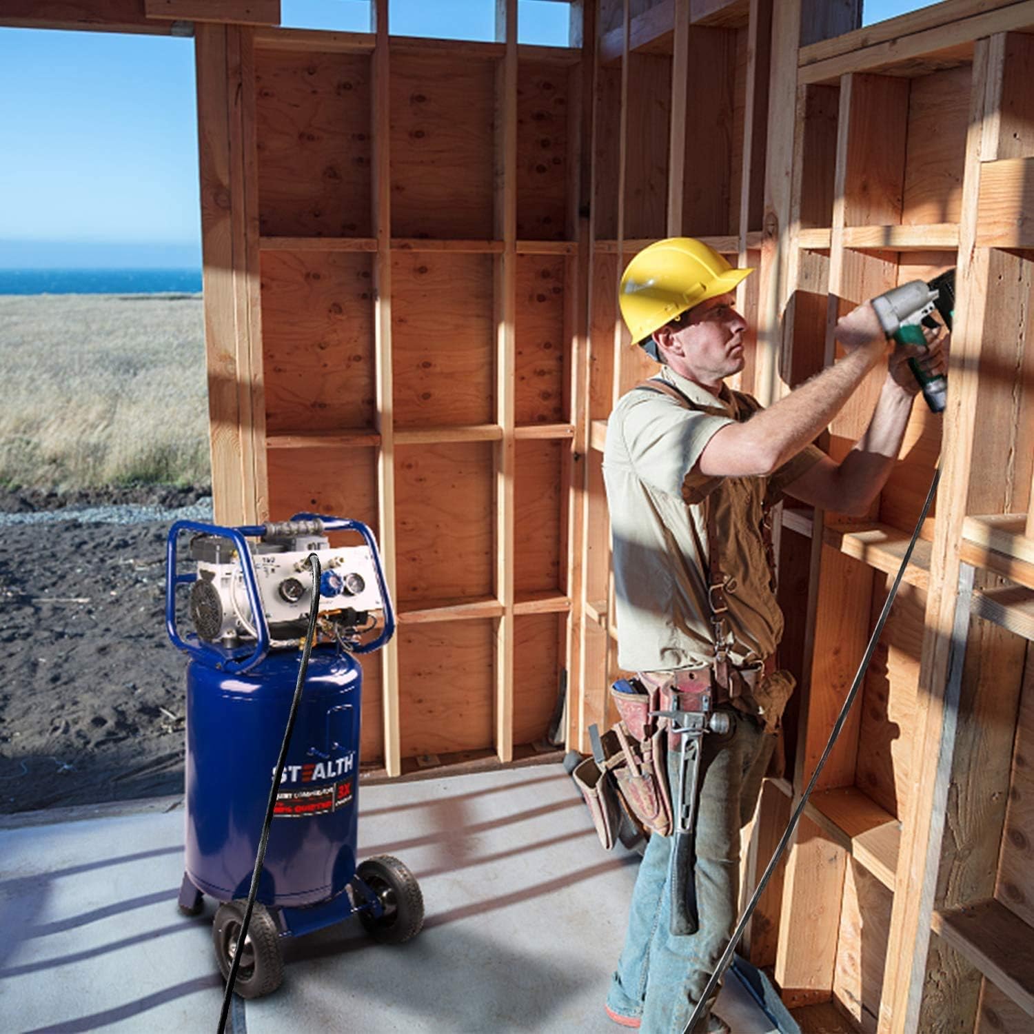 STEALTH 20 Gallon Air Compressor, Ultra Quiet, Oil-Free and Long Life Cycle,1.8 Hp Large Air Compressor with Rubber Wheels (Blue, SAQ-12018) - Image 8