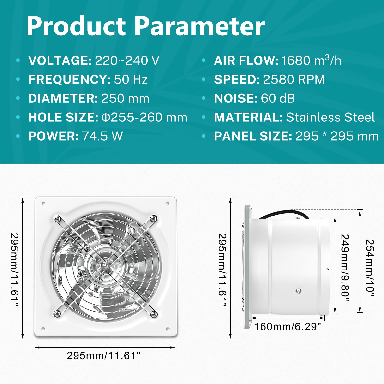 HG Power Abluftventilator 250 mm, Badlüfter 1680 m³/h mit Rücklaufklappe Leistungsstarke Metall Wandventilator mit EU-Stecker für Küche Badezimmer Werkstatt Garage Untergeschoss, Weiß
