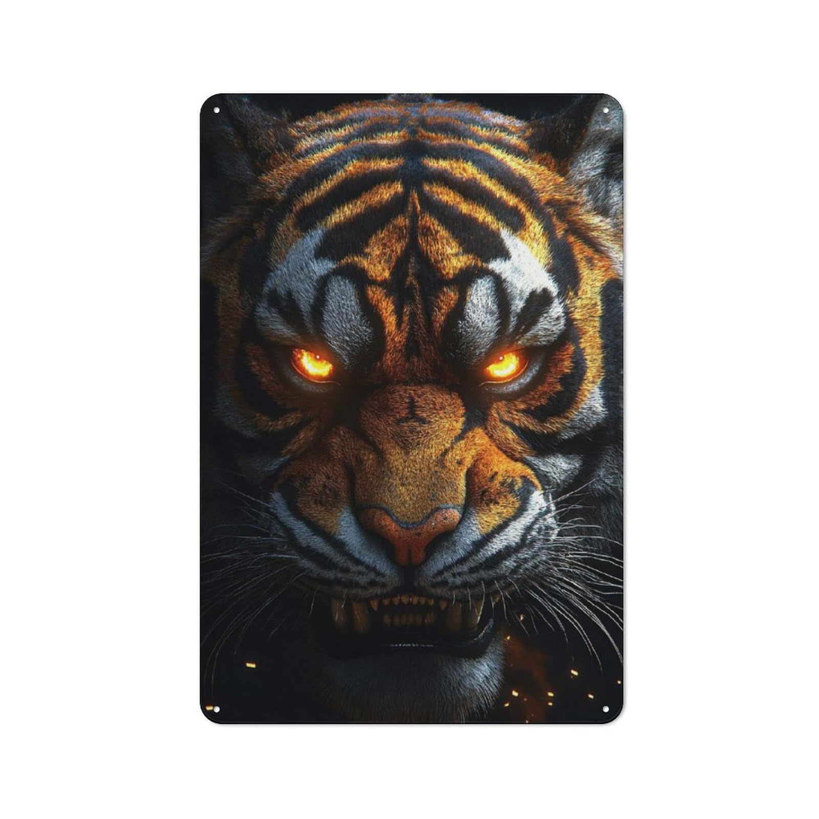 Junmoney Style-4 Tin Wall Plaque 30X20cm With Intense Tiger Portrait With Glowing Eyes For Home Office Or Studio, New Home Wall Decor For Home Office Decor Fans