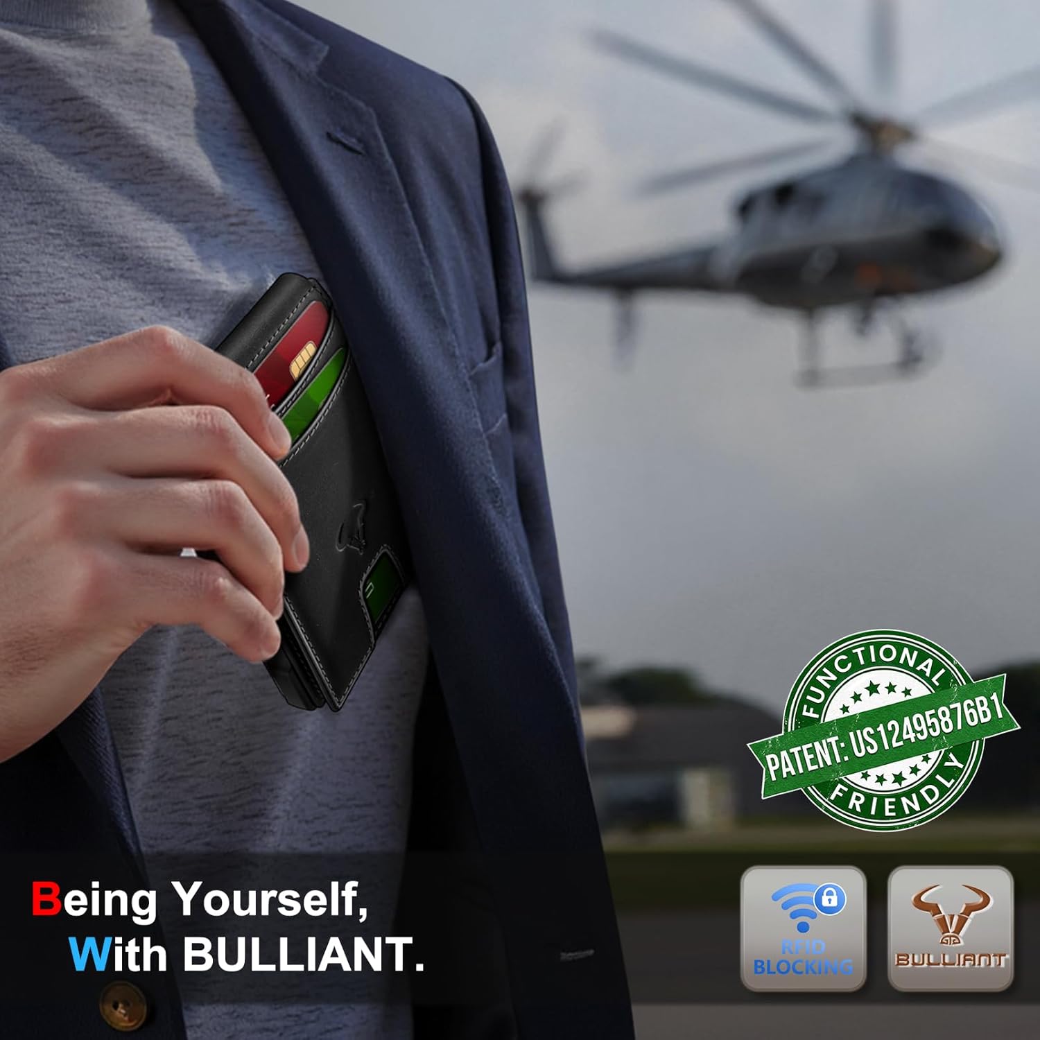 BULLIANT Men Wallet, Metal Wallet Money Clip Magnetic Flip Top Grain Leather 13 Cards Pop-up Access Simplifed Bill Folder - Image 2