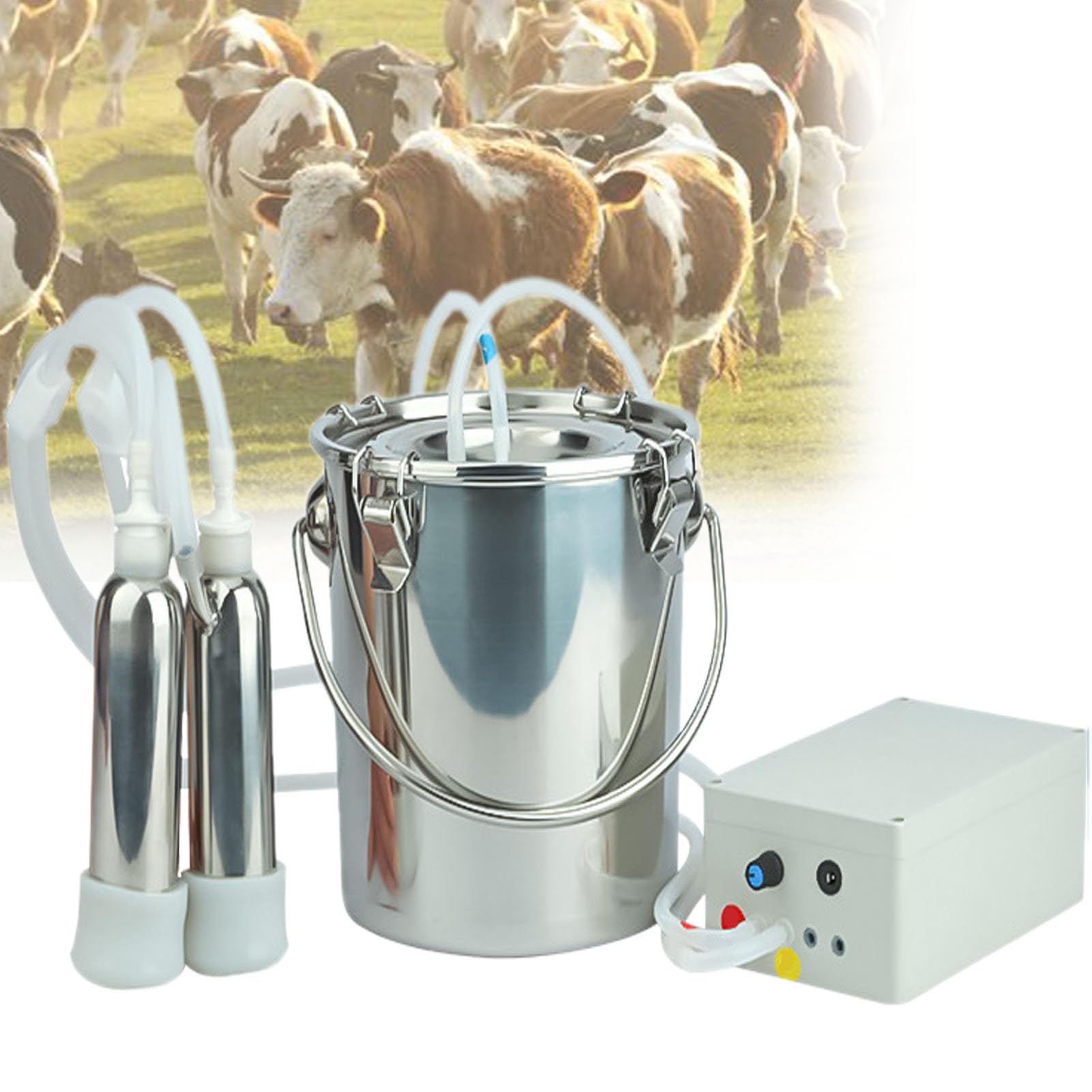 AYCDL Electric Pulsation Milking Machine for Cow/Cattles,Portable Stainless Steel Double Heads Vacuum Pump, Automatic Stop Equipment,Sheep-10L,Cattle-5L