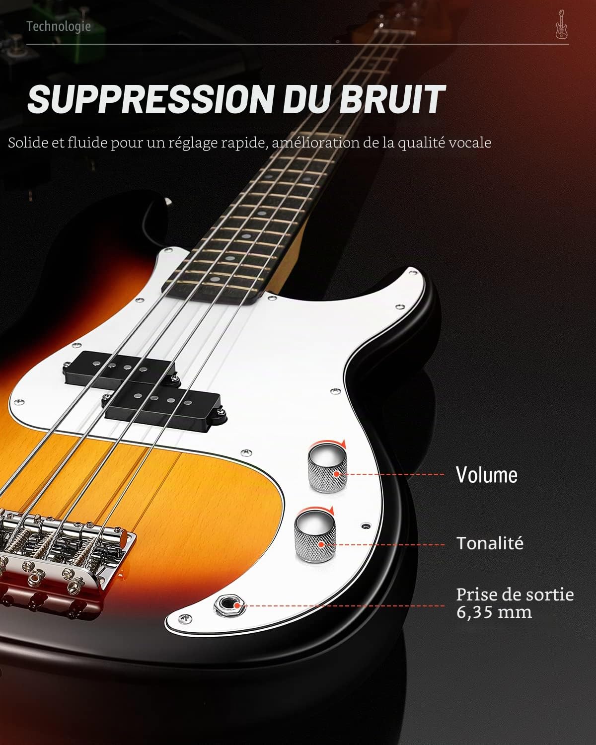 Donner 4 cordes Guitare Basse Électrique pleine grandeur avec sac, sangle de guitare et câble de guitare (Sunburst, DPB-510S)