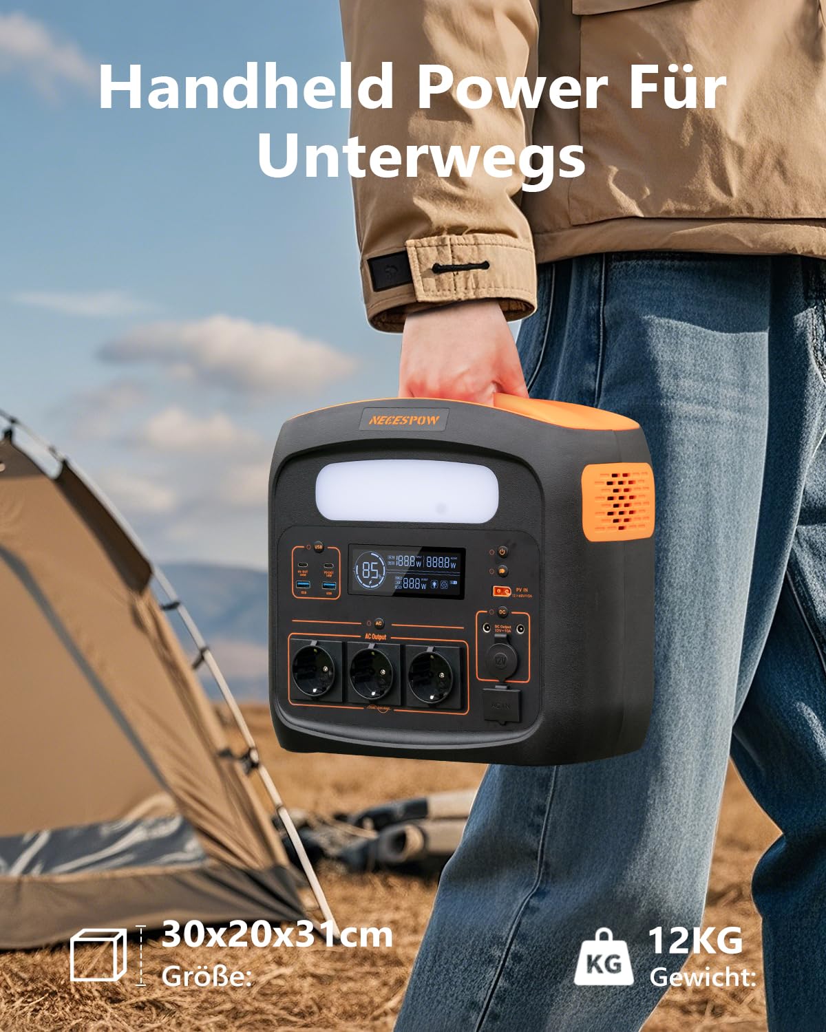Powerstation con pannello solare da 100 W, 1102,5 Wh LiMnFePO4, stazione di alimentazione portatile, presa CA da 1800 W, alimentazione mobile portatile per camper, campeggio, fai da te e corrente di
