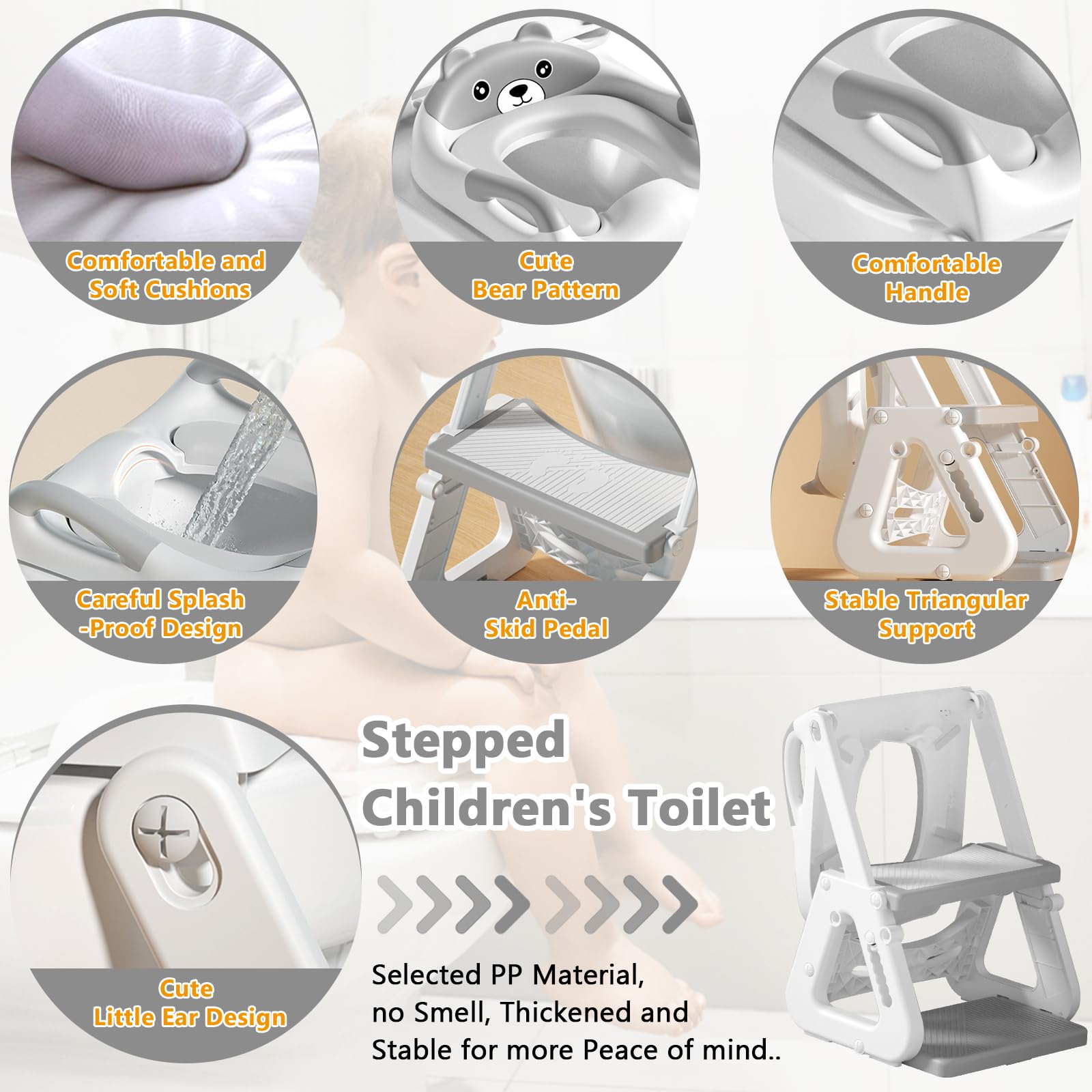 Riduttore WC Bambini,Scaletta WC per Bambini,Riduttore WC Bambini con Scaletta,Riduttore Water Bambini con PVC Morbida Seduta Imbottita,PieghevoleAdatto per Tazze WC a V, U Oppure O