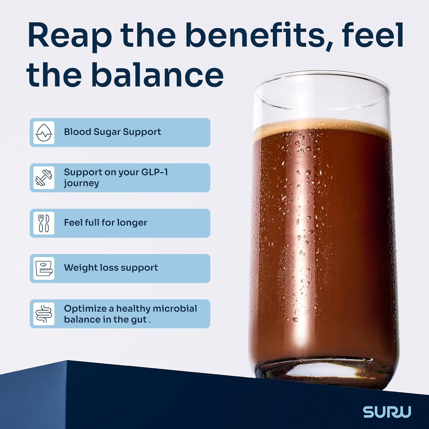 Suru Protein + Fiber Shake for Blood Sugar Support | Glucose Control Protein Shake w/GLP-1 Support, Low Glycemic Nutrition, 20g Vegan Protein, 6g Fiber, Zero Sugar | Great for Diabetics, Chocolate