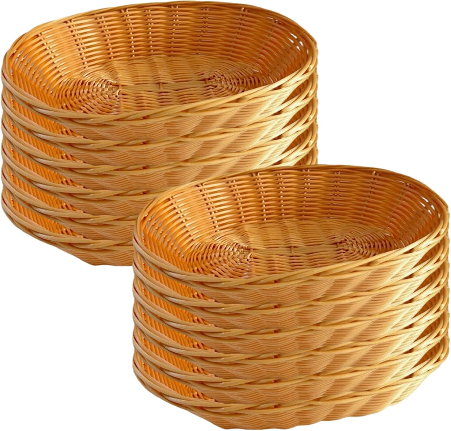 12Pcs Wicker Basket 11x9x3in Plastic Weaving Multipurpose Bread Baskets for Kitchen, Centerpiece Display, Storing Bread, Fru