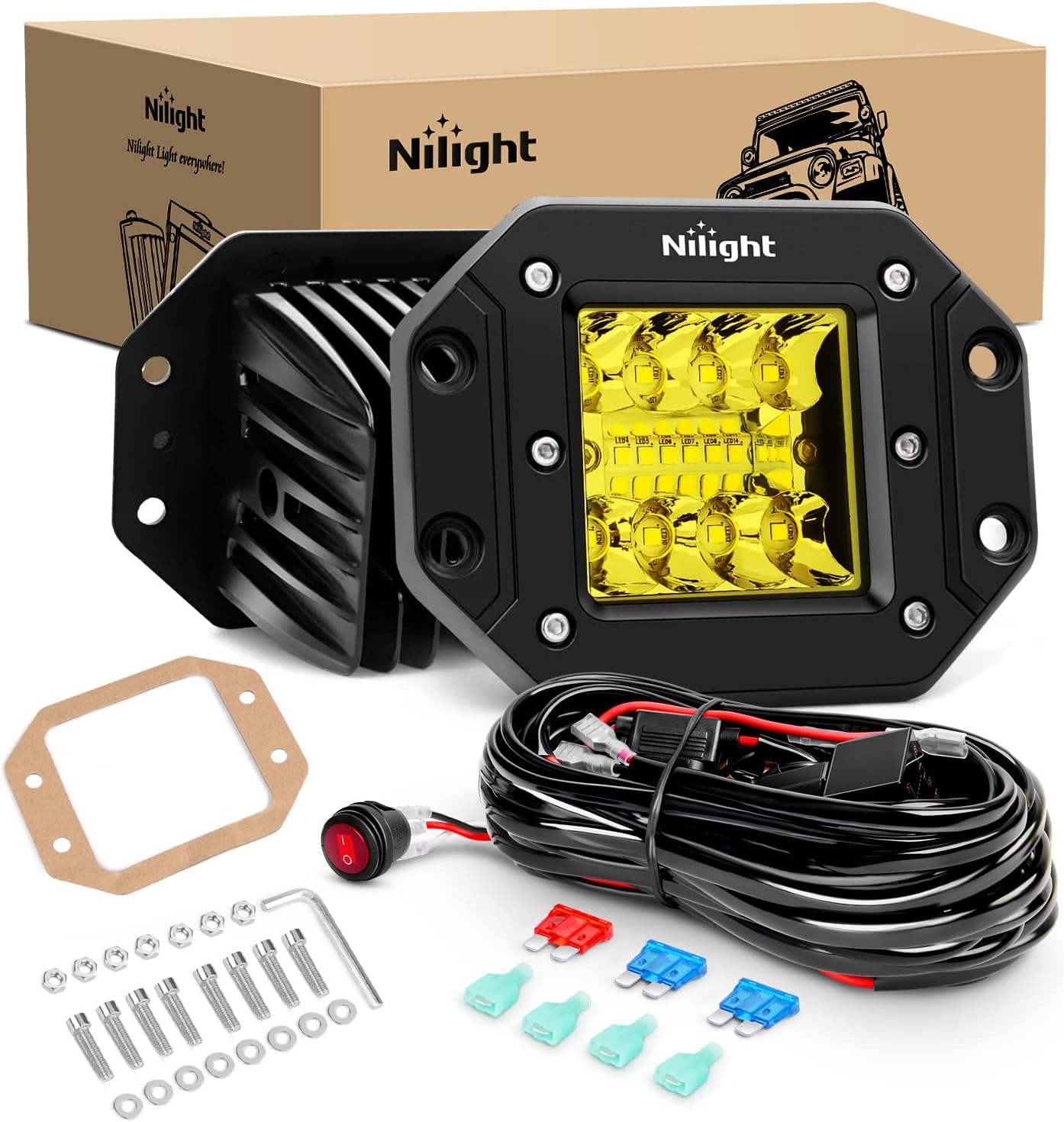 Nilight 2PCS 42W Flush Mount Amber LED Light Pods Upgraded