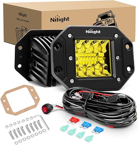 Miniatura 1 de Nilight Paquete de 2 módulos de luz LED ámbar de montaje empotrado de 42 W mejorados, haz combinado de inundación, luz de conducción LED con kit de