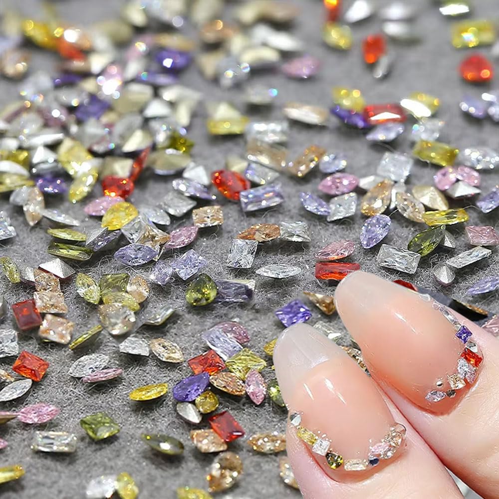 100pcs Mini Nail Rhinestones Colorful Zircon Rhinestones for Nails 3D Pointed Bottom Rhinestone Charms for Nails Design Nail Gems Nail Crystals