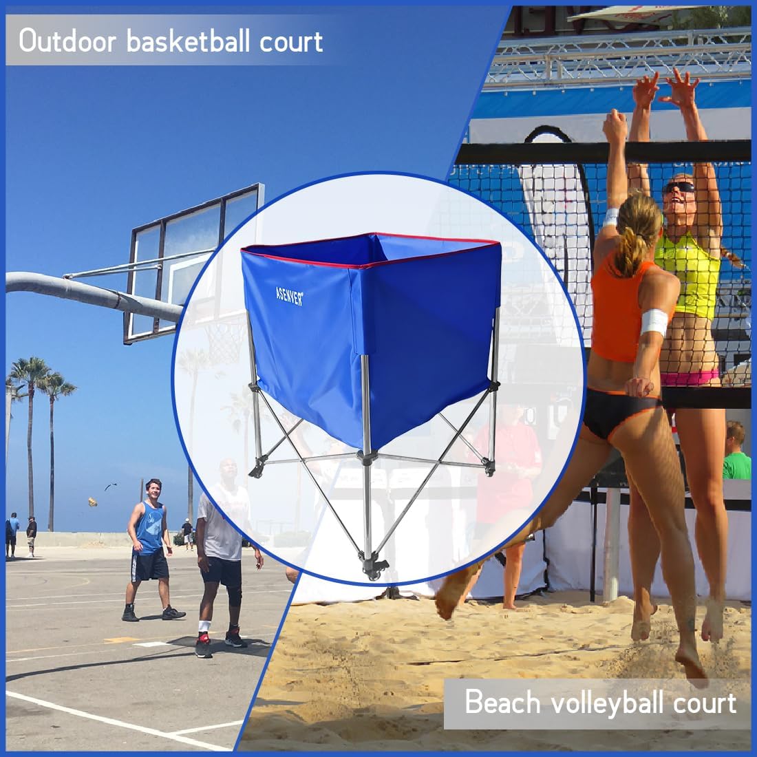 Large Capacity Basketball Collecting Cart Portable Volleyball Hopper Removabale Ball Storage Caddy with Lockable Wheels