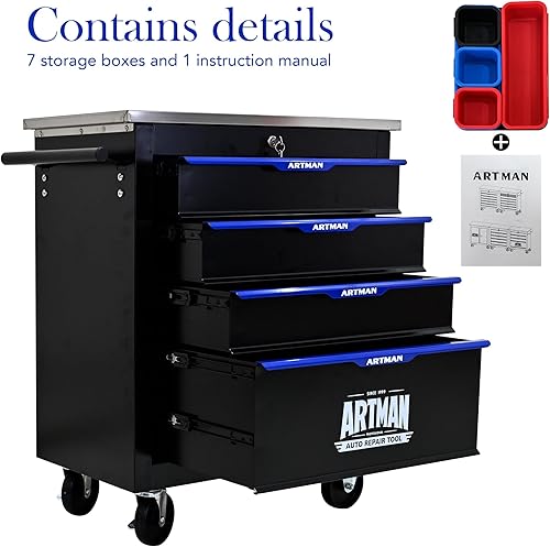 Miniatura 94 de Larmliss Carro de herramientas rodante de 5 cajones, caja de herramientas rodante sobre ruedas, organizador de almacenamiento de herramientas