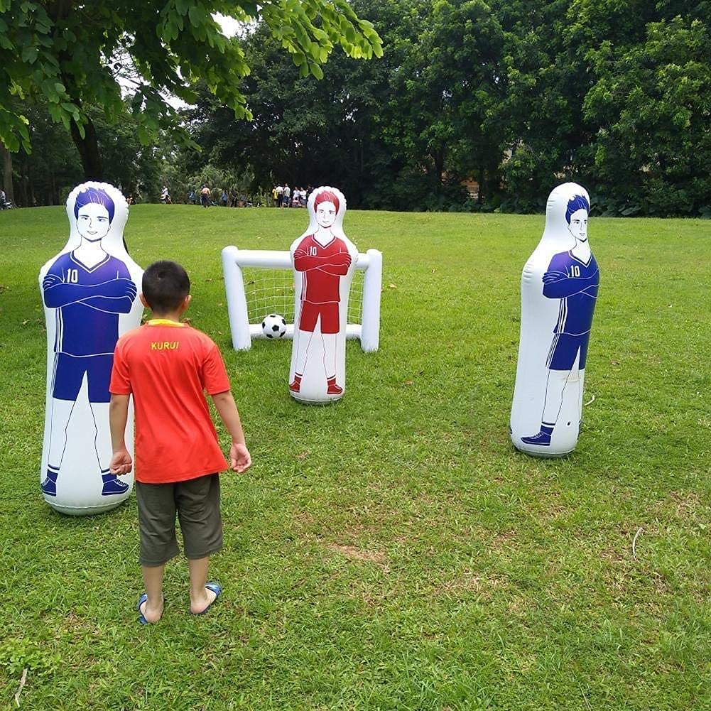 1.6m Gonflable Football Formation Objectif Gardien, Stand Tumbler PVC De Football Gonflable Mannequin De Formation, pour la Pratique du Football et Dribble Mur Passant Exercices (Bleu)