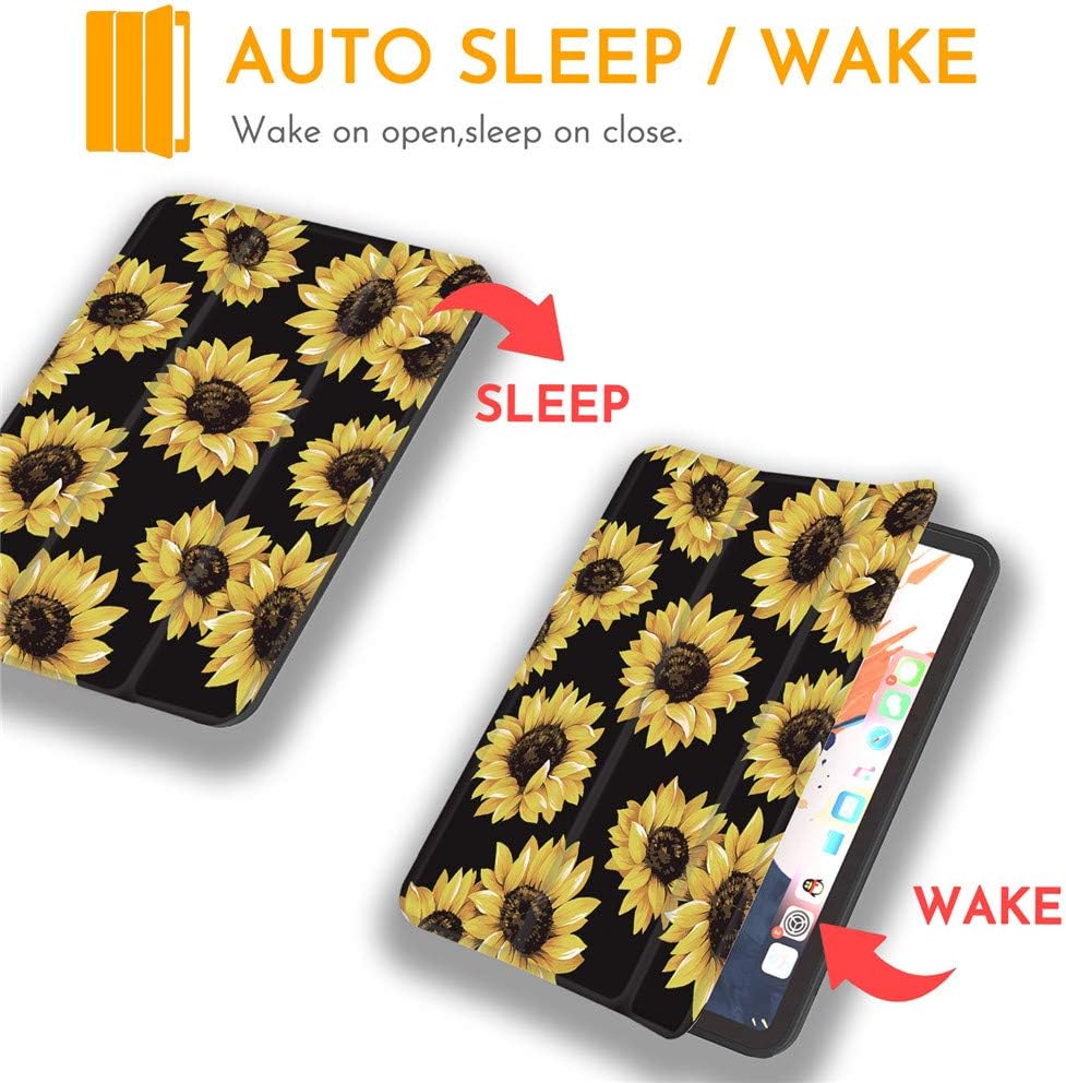 Hepix iPad Pro 11 Inch Case Sunflower 2020 2018 with Pencil Holder, Flower Full-Body Trifold Slim Stand Hard Protective Cover Shockproof Case Auto Sleep Wake for A2228 A2231 A2068 A2230