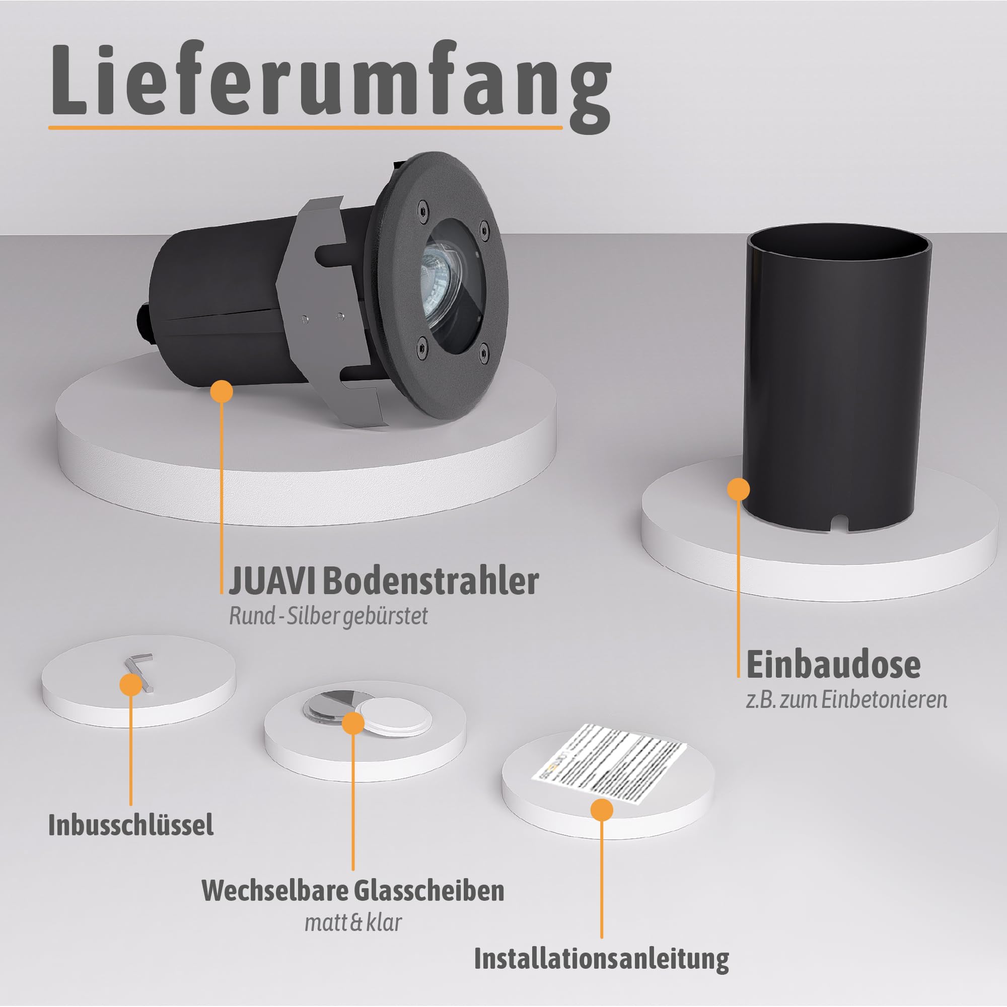 SSC-LUXon 4er Set JUAVI Bodeneinbauleuchte aussen IP67 - Bodenstrahler schwarz matt rund 230V befahrbar für 1x GU10 (separat erhältlich)
