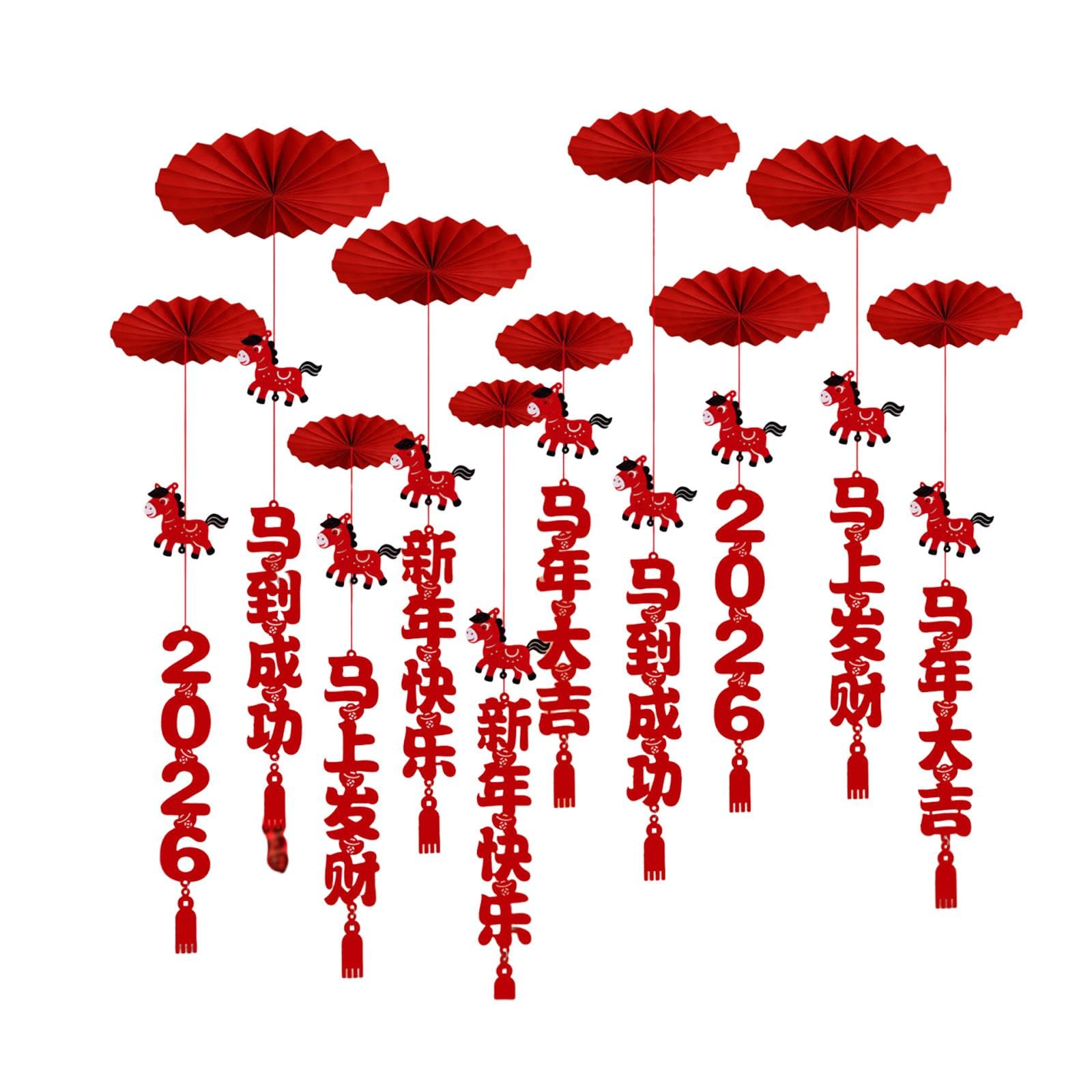 10 Pendentifs Nouvel An Chinois Année du Cheval décorations de plafond légères pour fête