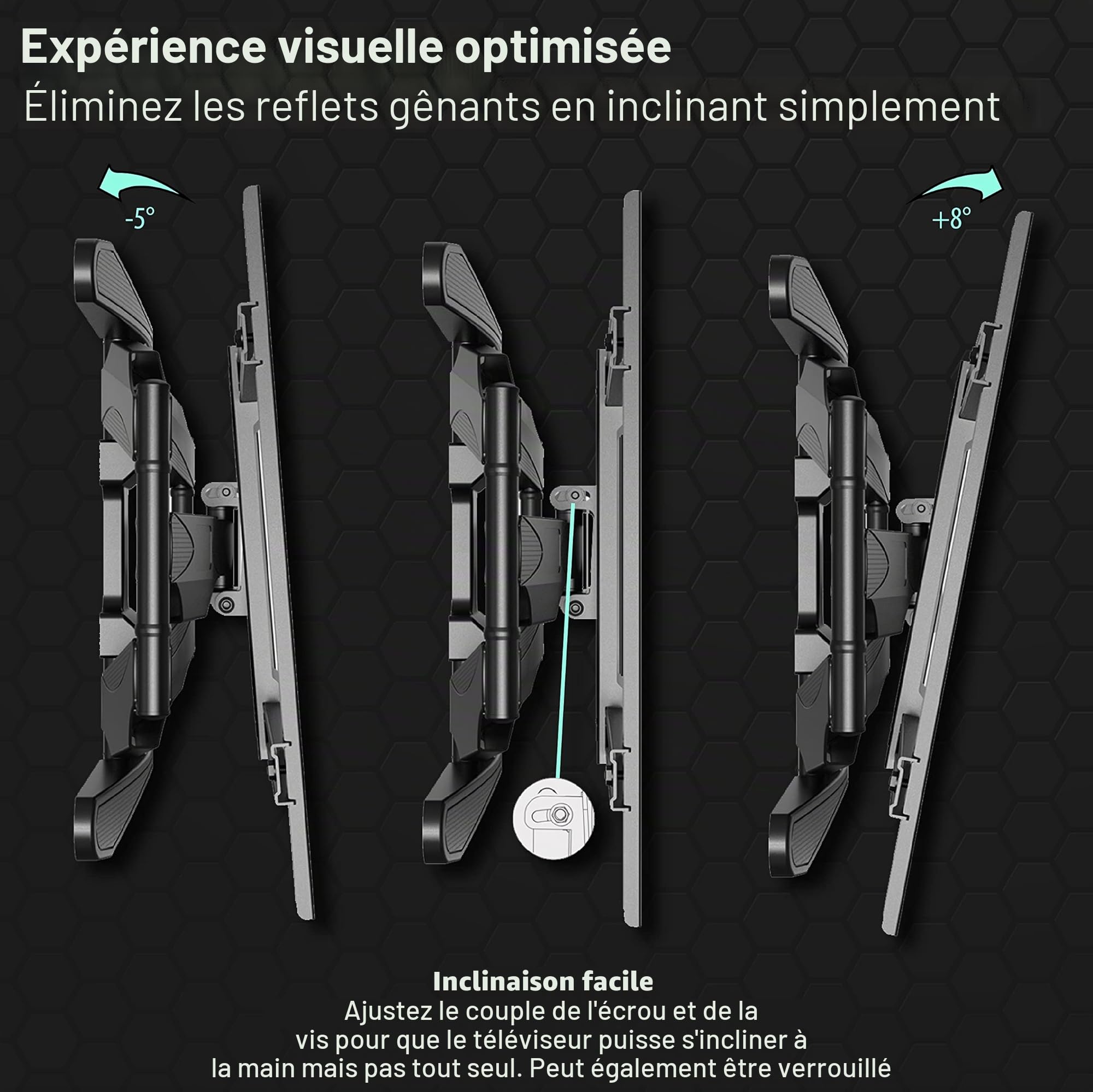 Invision Support TV Mural Bras Double pour 37 à 75 Pouces Écrans, Ultra Forte Inclinable Orientable et Étendre avec Niveau à Bulle, VESA 200x200mm à 600mm(l) x 400mm(h), Jusqu'à 50kg (DXL-IA)