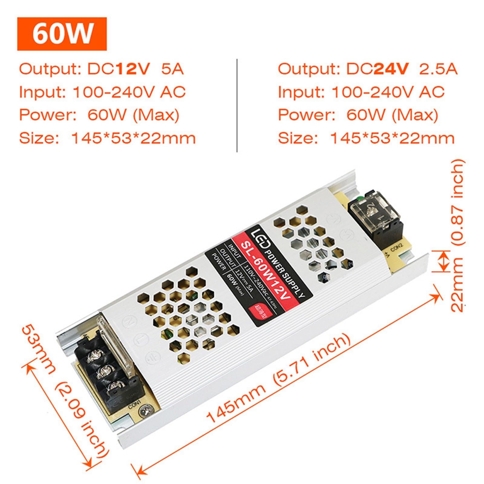 Alimentation ultra-mince for rubans LED à tension constante 12 V CC / 24 V for éclairage(60W,12V)