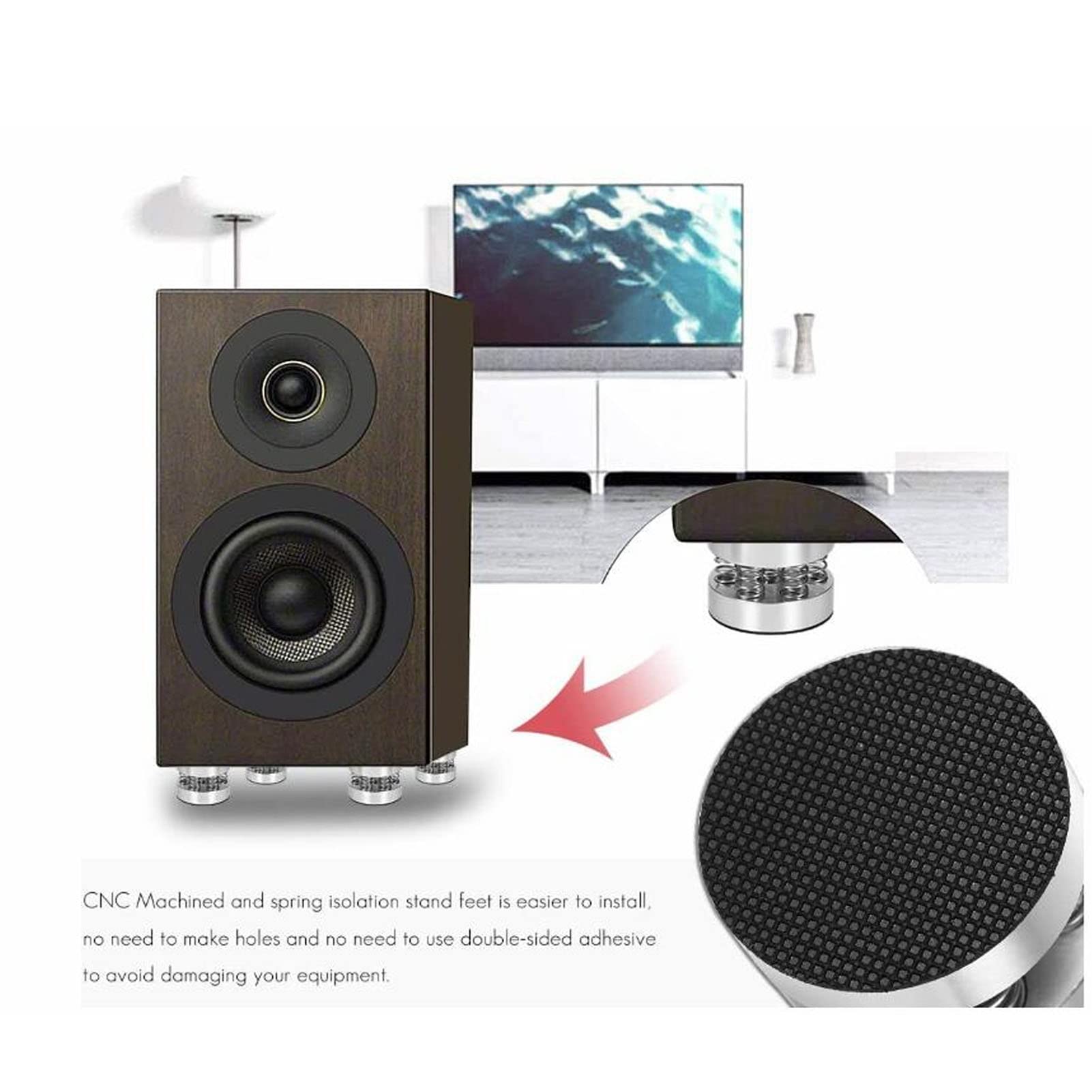 4pcs Pieds de Support D'isolation de Platine Vinyle, Coussinets de Plate-Forme D'isolation Audio à Ressort en Alliage D'aluminium, Pointes de Support pour Amplificateur HiFi,