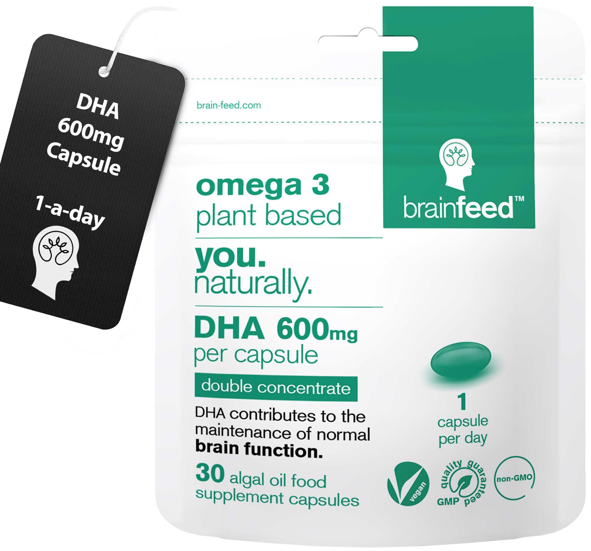 Vegan DHA 600mg | Brain & Eye Health (30) | 1-A-Day | 1000mg Algae Omega 3 1 Count (Pack of 1)