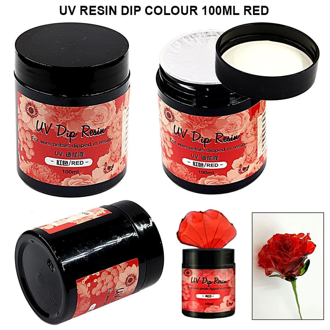 PIXORA UV Dip Resin for Wire Flower Making - 100ml Colored UV Resin Dip Glue, Quick Curing & High Gloss Flower Making Liquid for Jewelry, Hairpins, DIY Crafts, Non-Toxic & Long Lasting (Red) 3