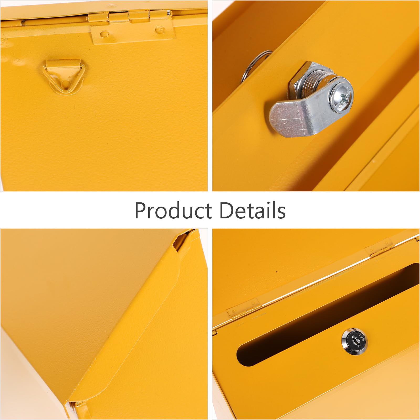Wall Mounted Locking Mailbox - Yellow Metal Suggestion Box For Mail, Letters & Ballots (11.79x9.04x2.36 Inch) - View #4