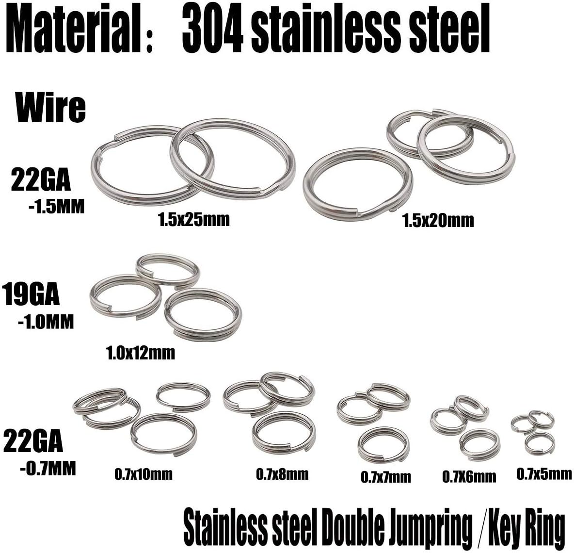 250pcs Stainless Steel Split Rings Double Loop Jump Rings Mini Connector Key Rings for Jewelry Making Necklaces Bracelet Earrings (1.0x12mm-12653)