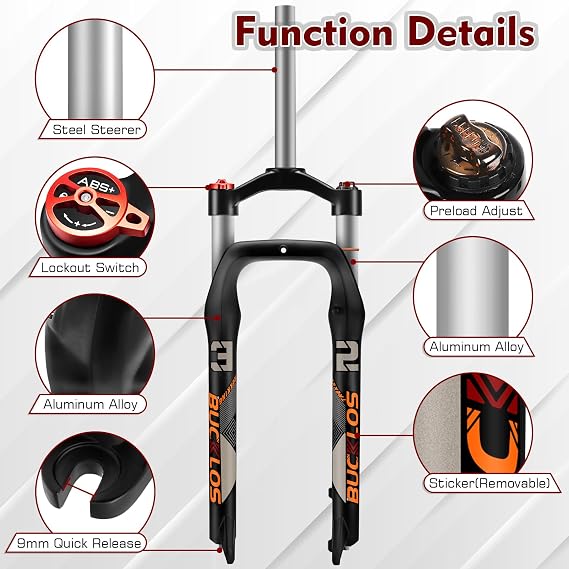 26x4.0 Fat Bike Suspension Fork 26 Inch Fat Tire Bike Front Forks | 100mm Travel 135mm Hub 9mm QR 1-1/8 Straight Tube Manual Lockout Shock Absorber Accessories Replacement for Snow Beach MTB