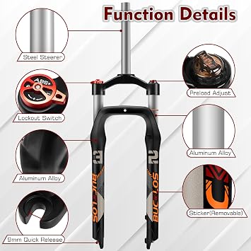26x4.0 Fat Bike Suspension Fork 26 Inch Fat Tire Bike Front Forks | 100mm Travel 135mm Hub 9mm QR 1-1/8 Straight Tube Manual Lockout Shock Absorber Accessories Replacement for Snow Beach MTB