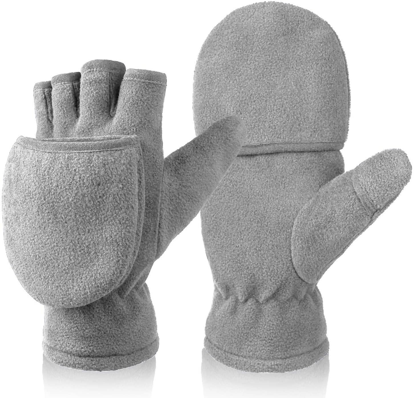 Winter Gloves Men Women: Fingerless Convertible Flip Top Mittens