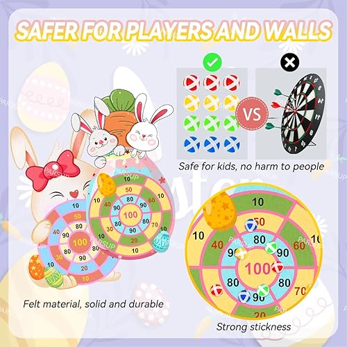 Miniatura 3 de Juego de mesa de 2 piezas de dardos de Pascua, lindo conejo, zanahoria, juegos de mesa con 24 bolas de palo, juegos de Pascua para interiores y